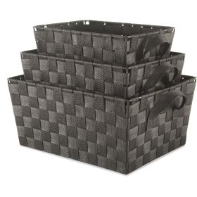 Woven Strap Storage Basket - Set of 3 - brown - resin