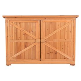 Double Doors Fir Wooden Garden Yard Shed Lockers Outdoor Storage Cabinet Unit Orange Red - Wood