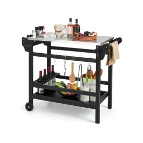Movable Outdoor Dining Cart Table HDPE Pizza Oven Stand Table with Stainless Steel Tabletop - Black