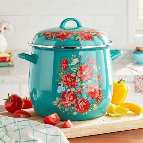 Vintage Floral 12-Quart Enamel on Steel Stock Pot - 12qt