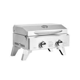 2 Burner Portable Stainless Steel BBQ Table Top Grill for Outdoors - Silver