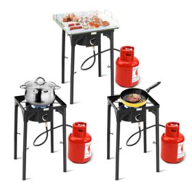 100,000-BTU Portable Propane Outdoor Camp Stove with Adjustable Legs - Black