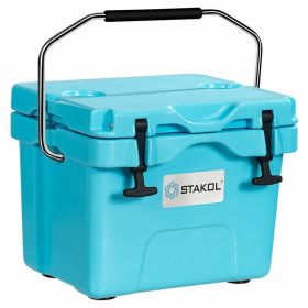 16 Quart 24-Can Capacity Portable Insulated Ice Cooler with 2 Cup Holders - Blue