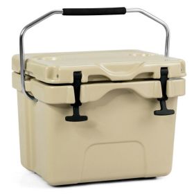 16 Quart 24-Can Capacity Portable Insulated Ice Cooler with 2 Cup Holders - Khaki