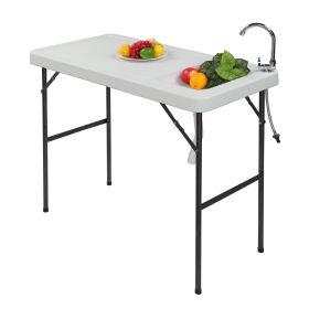 Folding Portable Fish Fillet & Hunting & Cutting Table with Sink Faucet - Off White