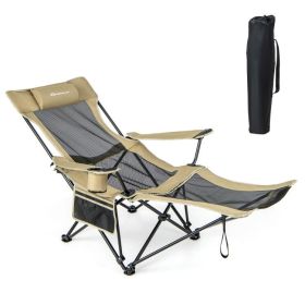 Camping Lounge Chair with Detachable Footrest Adjustable Backrest - Khaki