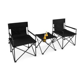 Outdoor Folding Camping Chairs and Table Set with Carrying Bag - Black