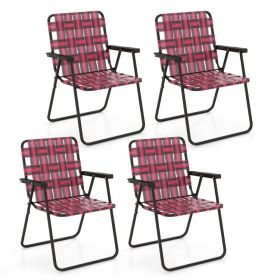4 Pieces Folding Beach Chair Camping Lawn Webbing Chair - Red