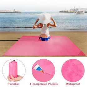 Portable Beach Blanket 4.6' x 6.6' Waterproof Foldable Camping Rug Pocket Sandproof Picnic Mat  - Pink