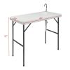 Folding Portable Fish Fillet & Hunting & Cutting Table with Sink Faucet - Off White