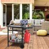 Movable Outdoor Grill Cart with Folding Tabletop and Hooks - Black