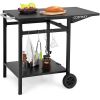 Movable Outdoor Grill Cart with Folding Tabletop and Hooks - Black
