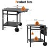 Movable Outdoor Grill Cart with Folding Tabletop and Hooks - Black