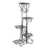 Indoor Outdoor 5-Tier Shelves Patio Plant Holder Outdoor Displaying Plants Flowers (Black Square) - Black