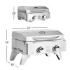 2 Burner Portable Stainless Steel BBQ Table Top Grill for Outdoors - Silver