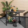 Movable Outdoor Grill Cart with Folding Tabletop and Hooks - Black