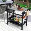 Movable Outdoor Dining Cart Table HDPE Pizza Oven Stand Table with Stainless Steel Tabletop - Black