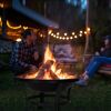 22" Curved Feet Iron Brazier Wood Burning Fire Pit Decoration for Backyard Poolside - Black