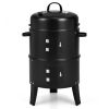 3-in-1 Charcoal BBQ Grill Cambo with Built-in Thermometer - black