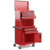 3-in-1 6-Drawer Rolling Tool Chest Storage Cabinet with Universal Wheels and Hooks - Red