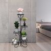 Indoor Outdoor 5-Tier Shelves Patio Plant Holder Outdoor Displaying Plants Flowers (Black Square) - Black